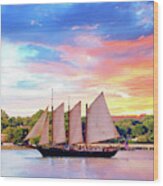Sails In The Wind At Sunset On The York River Wood Print