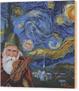 Santa Claus And Starry Night Wood Print