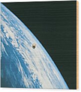 Satellite In Orbit Around The Earth Wood Print