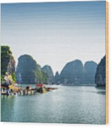Scenic View Of Floating Fishing Village Wood Print
