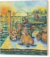 Sea Lions @ Yaquina Bay Wood Print