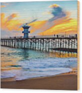 Seal Beach Pier At Sunset Wood Print