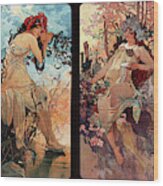 Seasons By Alphonse Mucha Wood Print