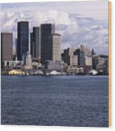 Seattle Downtown Waterfront Viewed From Elliott Bay. Historic Sm Wood Print
