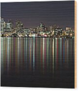 Seattle Skyline Reflected In Lake Union Wood Print