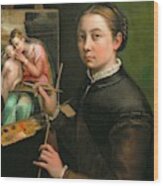 Self-portrait, Painting The Madonna, 1556 Canvas, 66 X 57 Cm. Wood Print