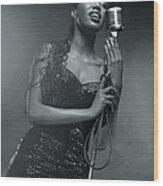 Sexy Singer With Microphone Wood Print