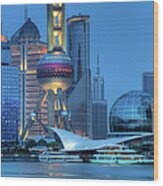 Shanghai Pudong Cityscape Viewed From Wood Print