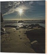 Shell Beach Sunburst Wood Print