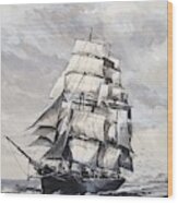 Ship At Sea Wood Print
