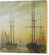 Ships In The Harbour. Oil On Canvas. Wood Print