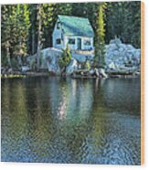 Sierra Fairy Cabin Pond Wood Print