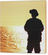 Silhouette Of A Soldier In Boonie Hat Wood Print