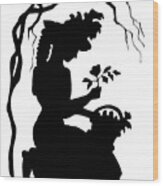 Silhouette Woman Picking Roses Wood Print