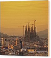 Silhouettes In Barcelona Wood Print