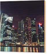 Singapore Neon City Skyline Wood Print