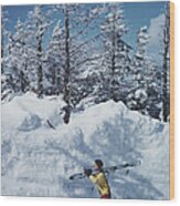 Skier In Vermont Wood Print