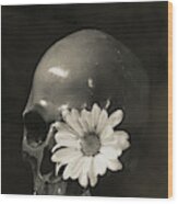 Skull And Flower Tin Type Wood Print
