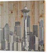 Skyline Of Seattle, Usa On Wood Wood Print