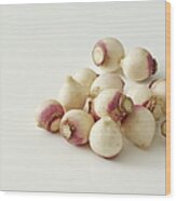Small Turnips On White Background Wood Print