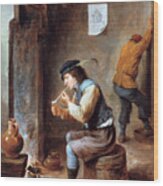 Smoker In Front Of A Fire, 17th Wood Print