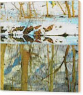 Snow Covered Forest Floor Reflected In A Winter Stream Wood Print