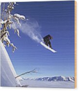 Snowboarder In Mid-air Wood Print