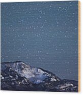 Snowy Mountain At Night Wood Print