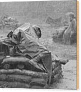 Soldier Sleeping During Downpour Wood Print