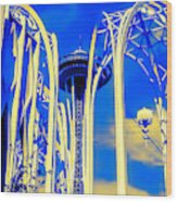 Space Needle Blue And Yellow Wood Print