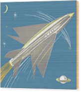 Spaceship In Orbit Wood Print