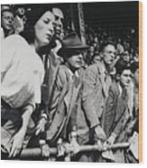 Spectators At World Series In Yankee Wood Print