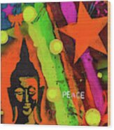 Spray Paint Buddha Peace Wood Print