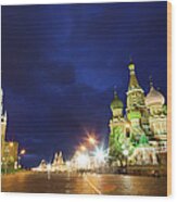 St. Bashils Cathedral And Kremlin Wood Print
