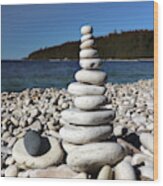 Stacked Stones At Pebble Beach Square Wood Print
