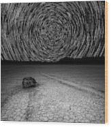 Star Trails Over Racetrack Playa Black And White 8x10 Wood Print