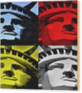 Statue Of Liberty In Quad Colors Wood Print