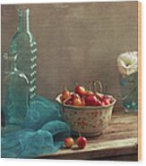 Still Life With Cherries And Blue Wood Print
