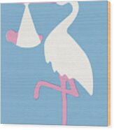 Stork With Baby Wood Print