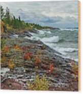 Stormy Waves On Lake Superior Wood Print
