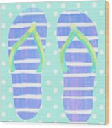 Striped And Dotted Flip Flops Ii Wood Print