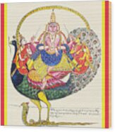 Subrahmanya On A Peacock On A Cobra Wood Print