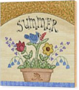 Summer W/flowers & Blue Jay Wood Print