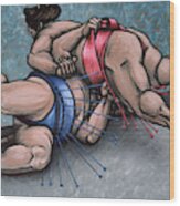 Sumo Wrestling Sports Painting - Sumo Wrestlers Iv Wood Print