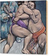 Sumo Paintings - Sumo Wrestlers V Wood Print