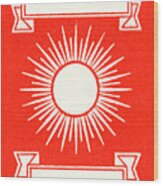Sunburst And Banners On Red Background Wood Print