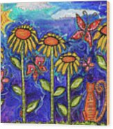 Sundown Sunflowers Wood Print