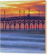 Sunrise At Sunset Beach Pier Wood Print