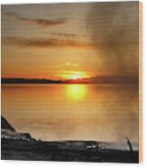 Sunrise On Lake Yellowstone Wood Print