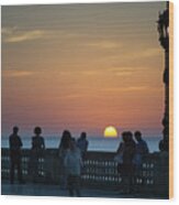 Sunset At Alameda Promenade Cadiz Spain Wood Print